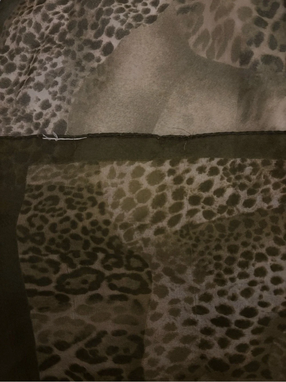 Vintage Green Brown Leopard Animal Print Thin Oblong Silk Scarf 62” Y2K